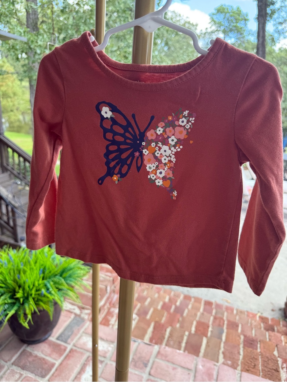 Girls okie dokie Rust Long-Sleeve Butterfly Floral Tee Size 2T